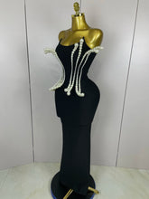 2025 New Sexy Strapless Pearl Beading Bodycon Long Bandage Dress  Women Fashion Elegant Evening Party Luxury Birthday Dresses